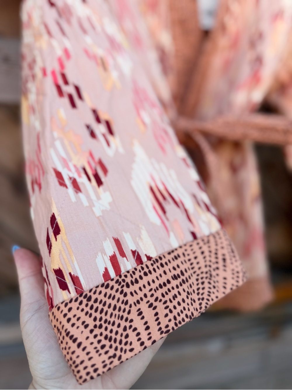 Knox Rose Pink Patterned Open-Front Cardigan with Coral & Burgundy Accents - Picture 3 of 5
